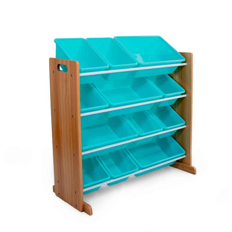Organisateur de jouets avec bacs Rafael, Naturel / turquoise