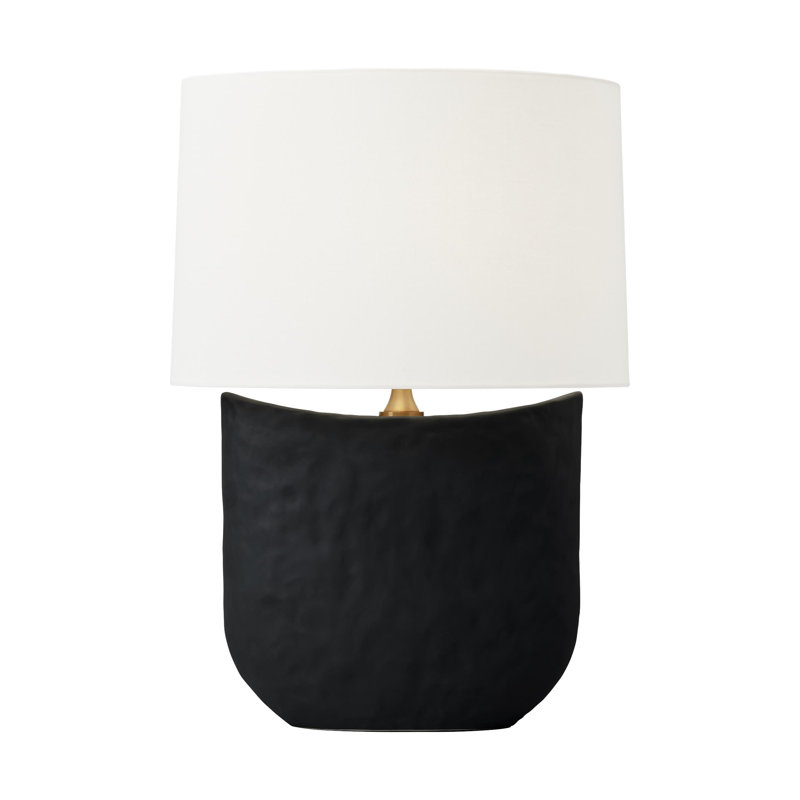 Rough Black Ceramic Table Lamp with White Linen Shade