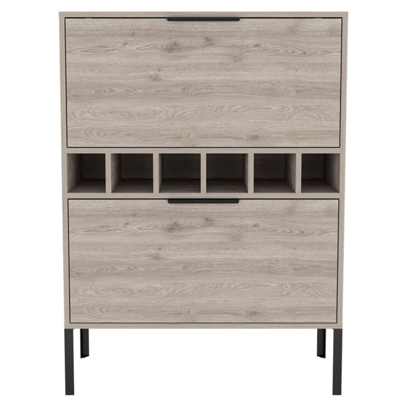Armoire de bar, six casiers à vin, armoire à deux portes, finition gris clair
