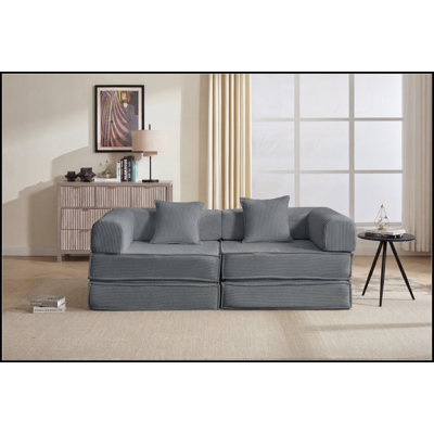 78 Inch Convertible Sofa Bed, Modular Corduroy Couch with 2 Pillows for Living Room, Bedroom, Apartment