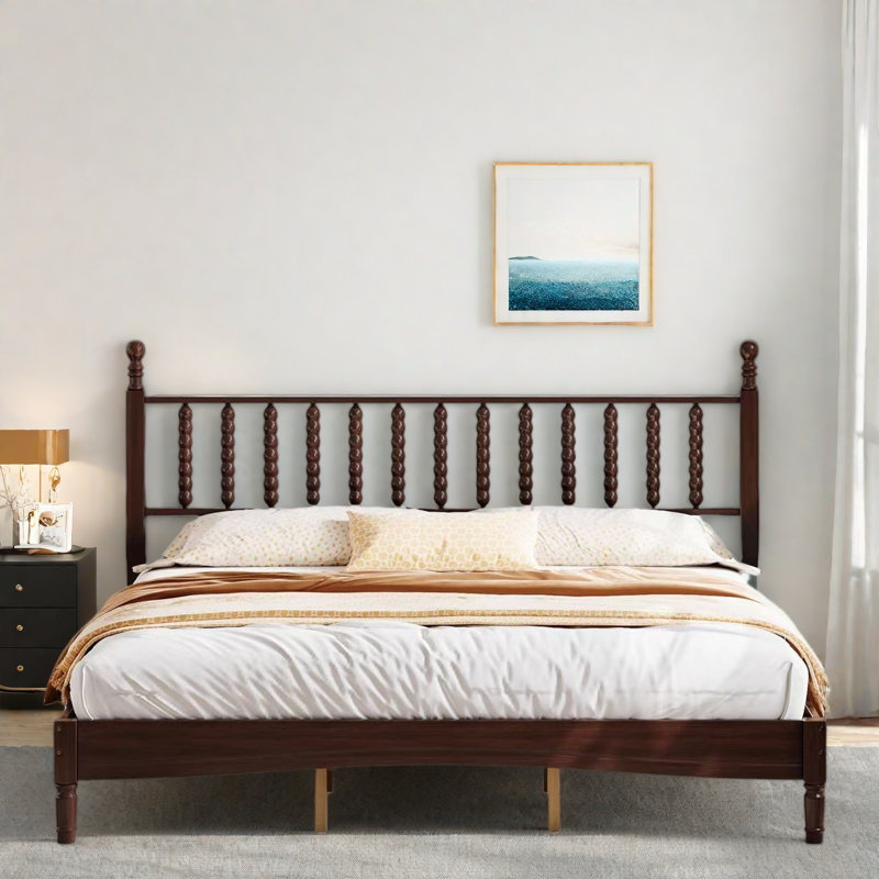 Lit plateforme en bois avec tête de lit en forme de gourde, Très grand lit