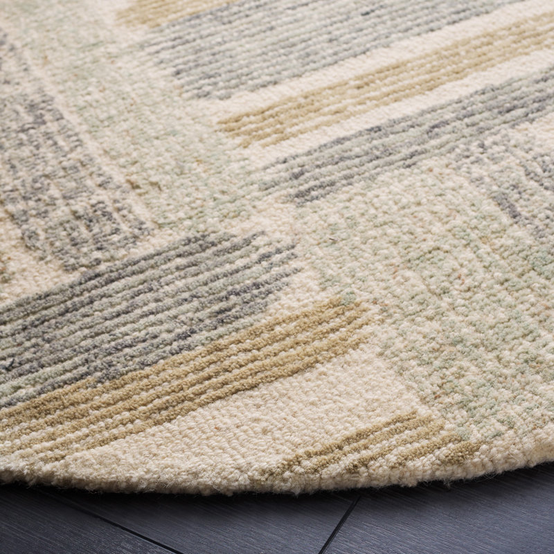 Wool and Cotton Abstract Indoor Rug, Round 5'
