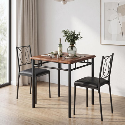 Ensemble de table de salle à manger peu encombrante pour 2 - table en bois de ferme 3 pièces et chaises rembourrées - Mobilier d'appartement compact et facile à nettoyer - Idéal pour les petits espaces