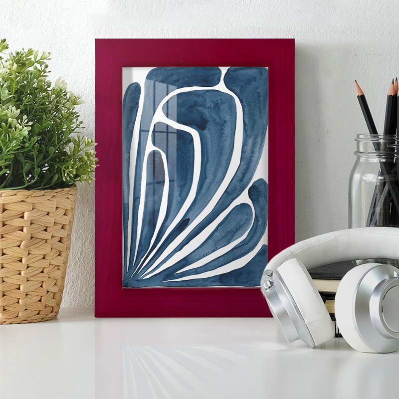 «Blue Stylized Leaf II», reproduction encadrée sur papier, Rouge, H 6 po x l 4 po x P 1 po