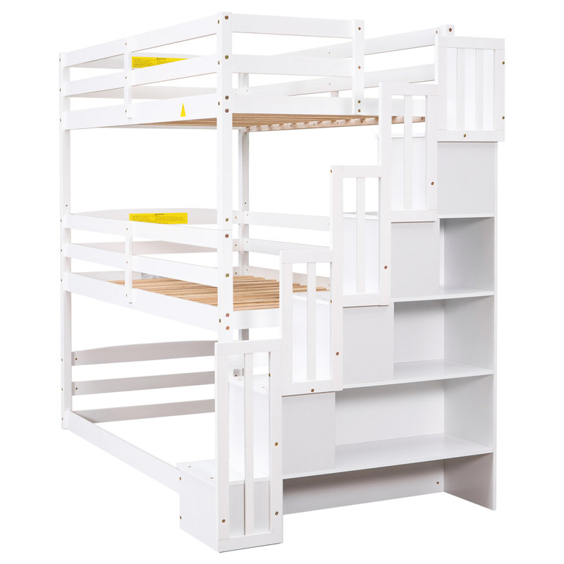 Triple Bunk Bed With Storage Staircase, Separate Design