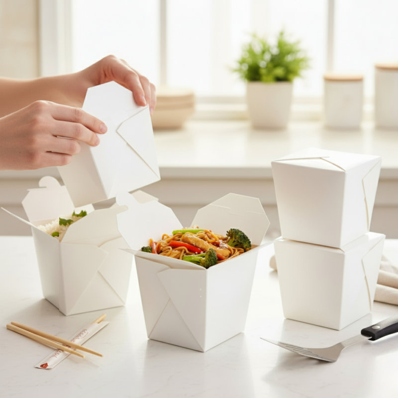 Paper Take-Out Boxes, White, 26oz, 450-Pack