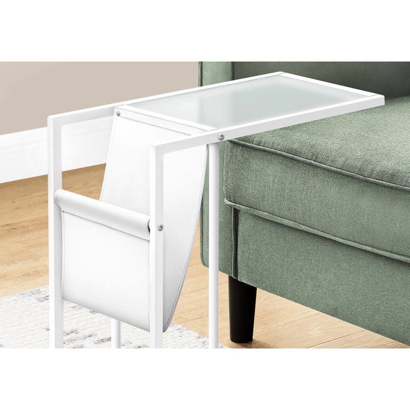 Table d'appoint Murna, en forme de C, bout, côté, collation, rangement pour magazines, salon, chambre à coucher aspect cuir, métal, contemporain, moderne