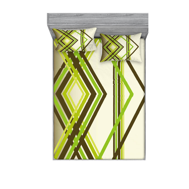 Microfiber Geometric Sheet Set, Queen Sheet Set with Fitted Sheet