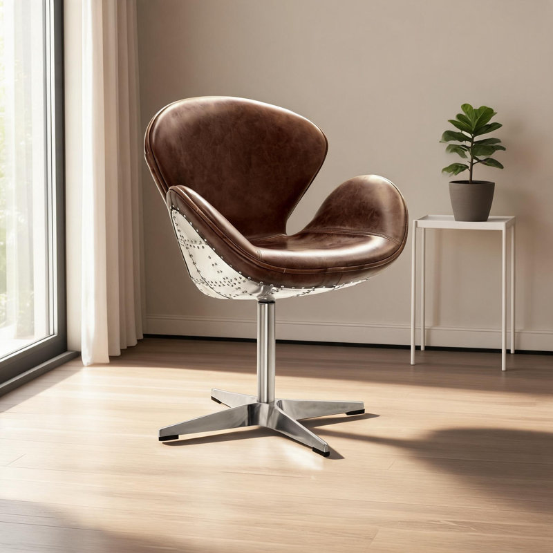 Fauteuil d'appoint rétro brun et chrome avec coussin rembourré