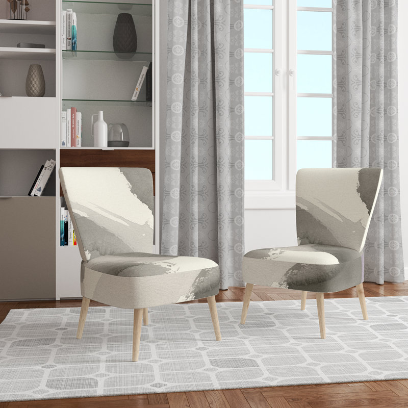 Upholstered Floral Side Chair - Modern floral Accent Chair, Ombre Gray Polyester Blend 2