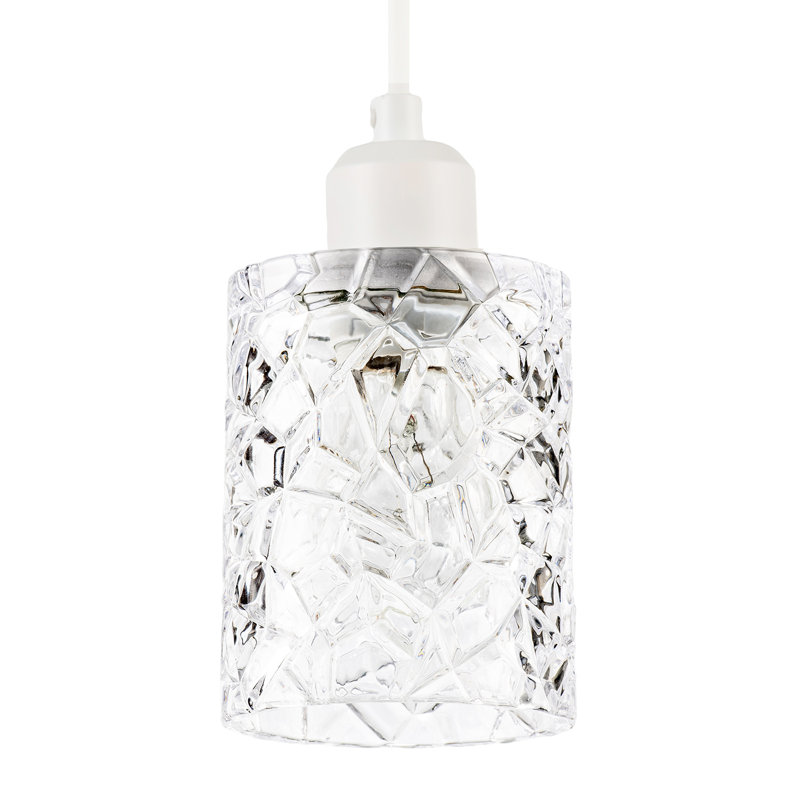 Modern Straight Sided Cylindrical Pendant Shade With Faceted Surface By 