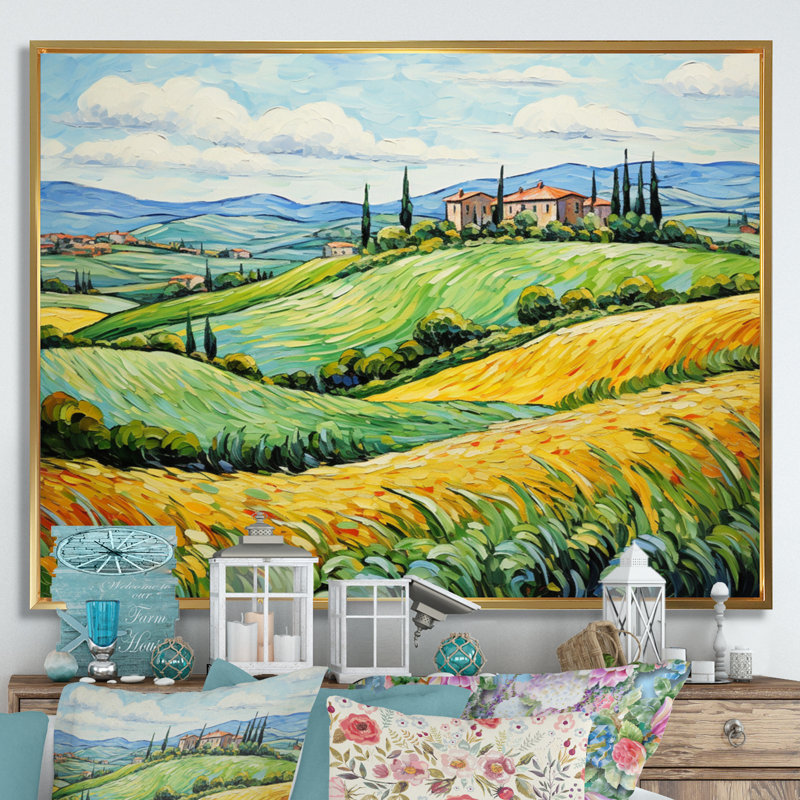 Vangogh Rolling Hills III - Vangogh, reproduction d'art sur toile, H 34 po x l 44 po x P 1,5 po, Cadre flottant doré