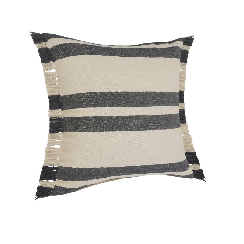 Coussin 100% coton rayé 20 po x 20 po Ensign, Gris / rayures blanches