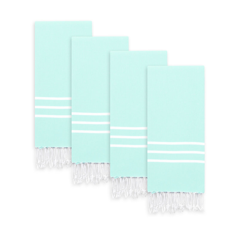 Torchon en coton Alara, Turquoise doux / Rayures blanches