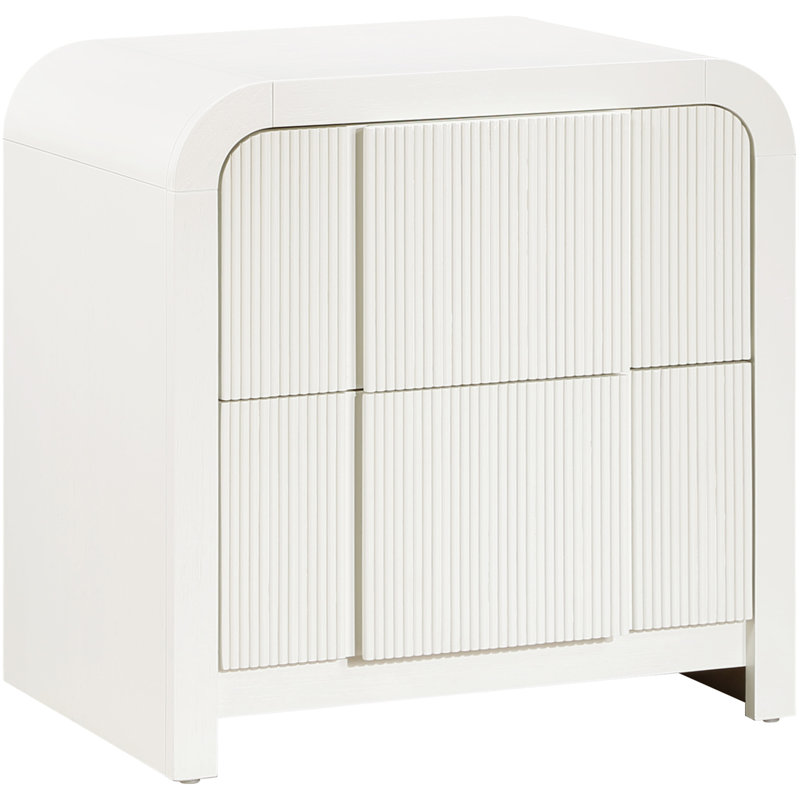 Table de chevet en bois massif Ishana, Crème