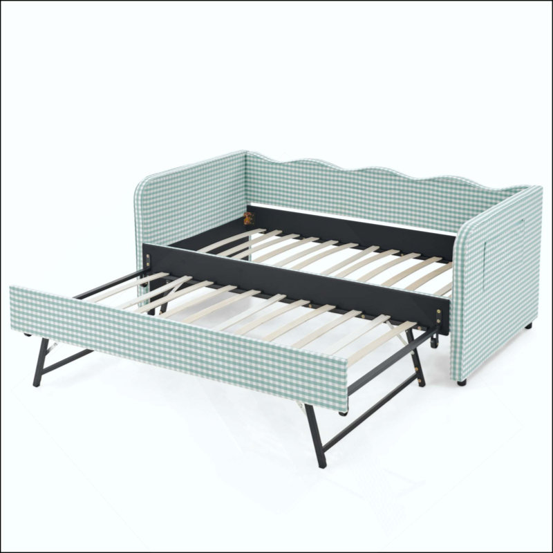 Divan-lit rembourré polyvalent 3 en 1 avec couchette coulissante et poches de rangement latérales, idéal pour les espaces multiples et les espaces restreints