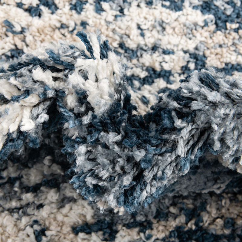 Tapis bleu / gris / blanc à poils longs Knupp, Rond 10pi