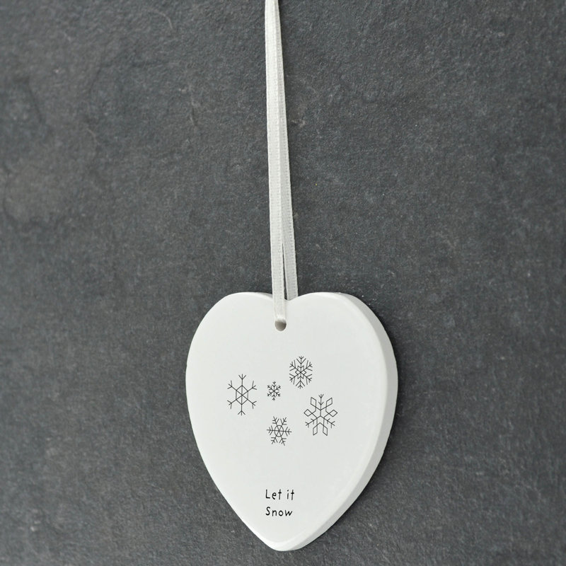 Let It Snow Heart Shaped Ceramic Ornament