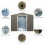 Remise extérieure en métal 8 pi x 10 pi avec structure en fer galvanisé gris, fenêtre, évents perforés pour une meilleure circulation de l'air, portes coulissantes et cadenas pour une ventilation, une porte et des ancrages faciles à construire