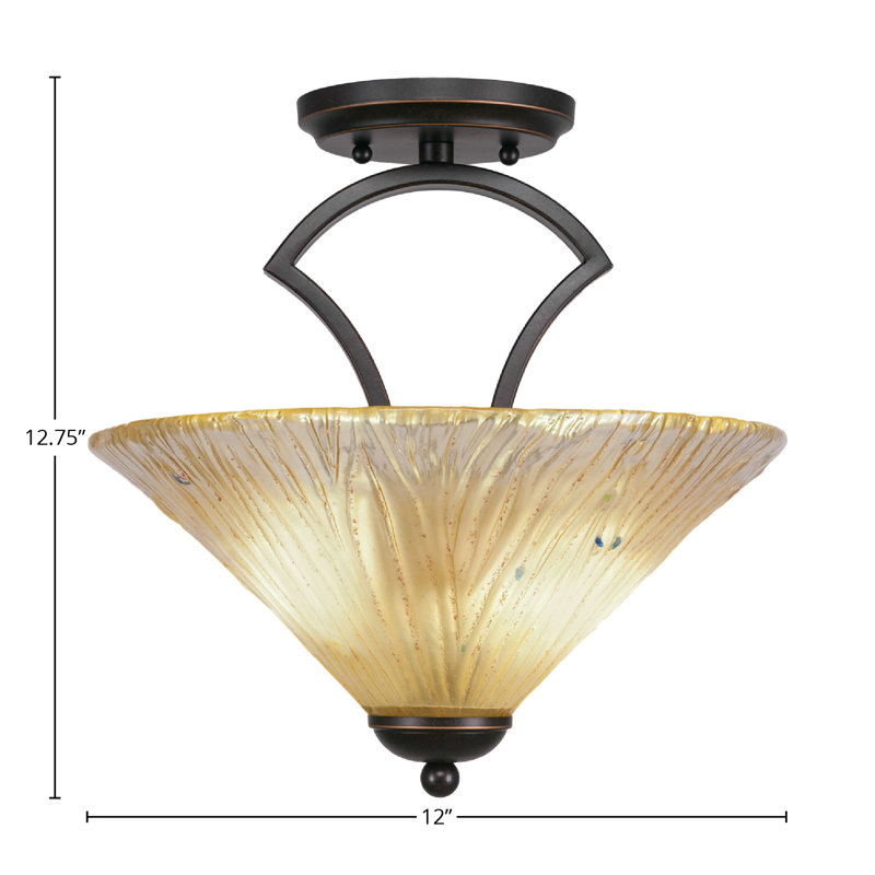Zilo Semi-Flush 2-Bulbs Shown In Dark Granite Finish With 12" Amber Crystal Glass, Dark Granite, Amber