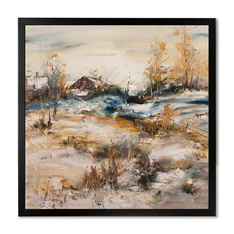 Paysage de chalet en hiver II - On, Impression noire sur toile encadrée, H 16 po x l 16 po x P 1 po