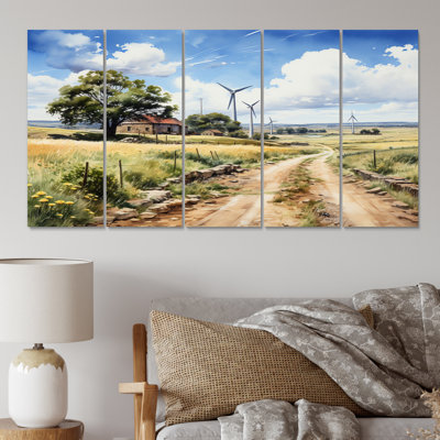 Wind Turbines Meadow Whispers - Paysages, art mural, salon - 5 panneaux égaux