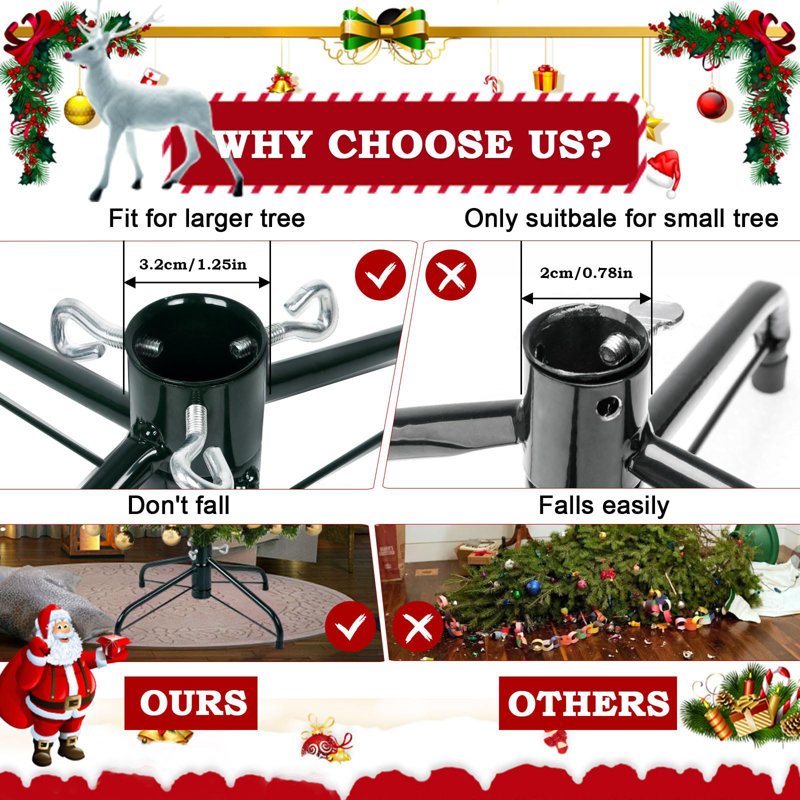 Support pour arbre de Noël, remplacement de base d'arbre de Noël (longueur 16,1, diamètre 1,25 po) pour arbres artificiels jusqu'à 2-7 pi