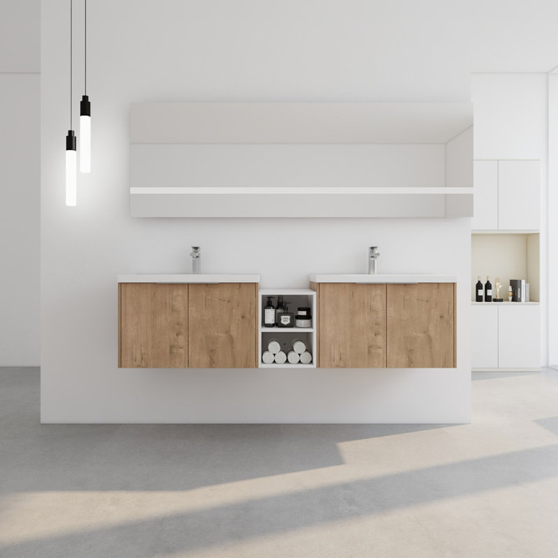 Meuble-lavabo 72 po à fermeture en douceur avec lavabo, petites tablettes de rangement, armoire combinée 30 po et 12 po (KD-Packing), meuble-lavabo