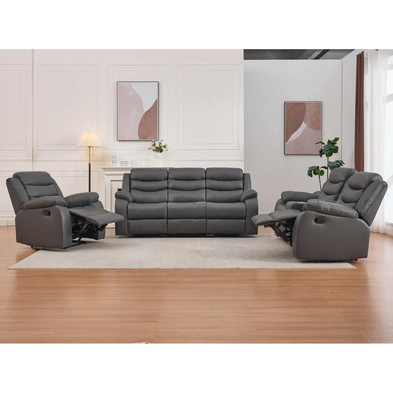 Ensemble de salon inclinable en cuir 3 pièces Lacreta Humes, Gris