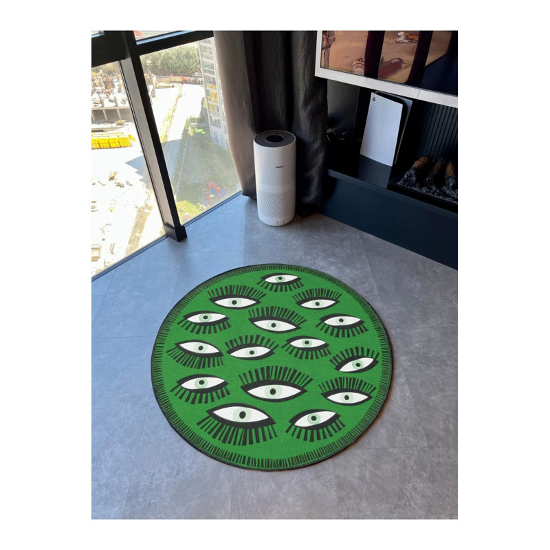 Tapis rond vert forêt, Rond 5 pi