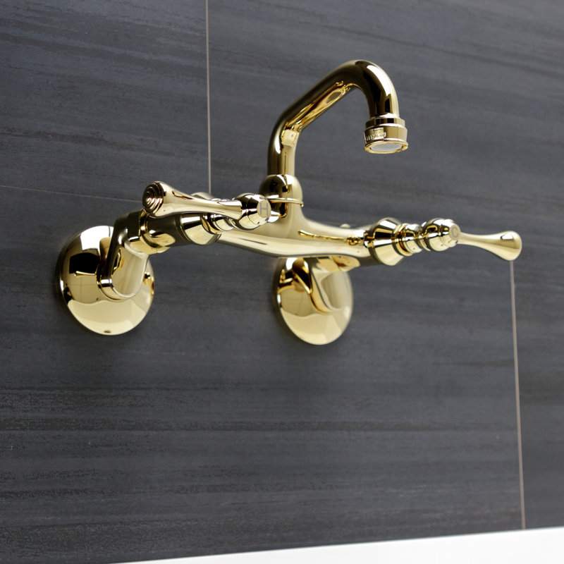 Kingston Brass Kingston Two-Handle 2-Hole Wall Mount Bar Faucet, Polished Brass
