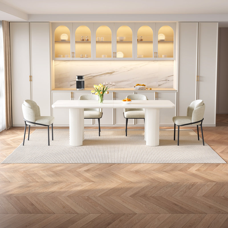 78.97" Modern Rectangle Cream White Dining Table Set with 4 Chairs for Kitchen, Bar, Living Room, 5 Pieces: Table, 4 Chairs