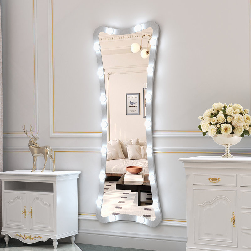 Hollywood Full Length Mirror With Lights Full Body Vanity Mirror With 3 Colour Modes Lighted Standing Floor Mirror For Dressing Room Bedroom Wall Mounted Touch Control Silver 63"X24"