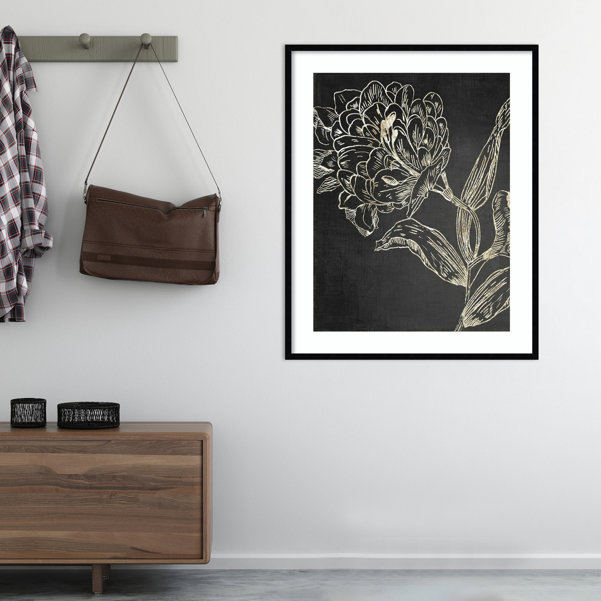 Golden Flower Folklore II by Asia Jensen, Black, 25.25" H x 21.25" W