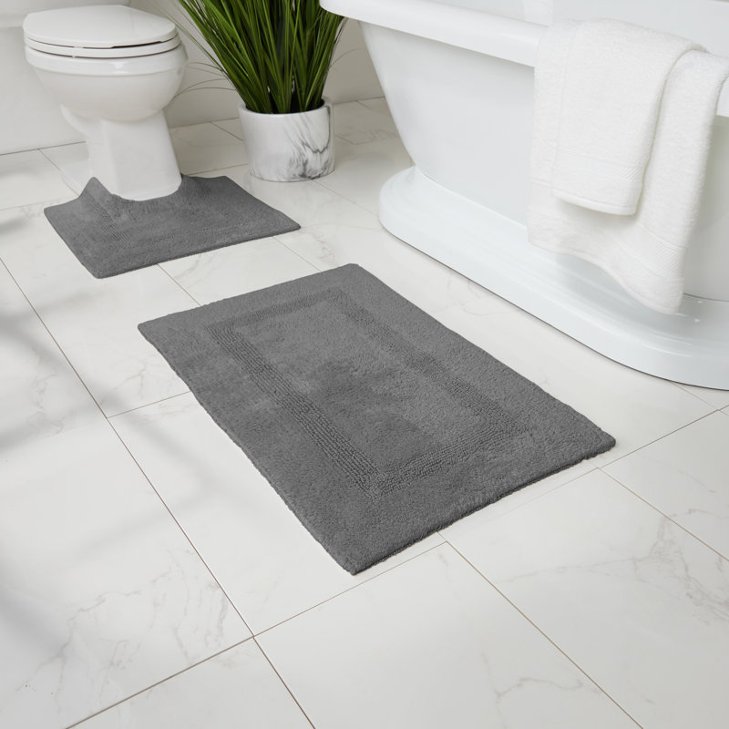 Edilio Cotton Bath Rug, Gray