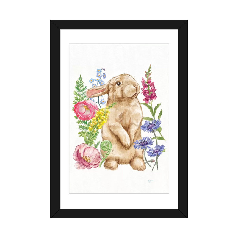 « ensoleillé lapin iii », reproduction d’impression sur toile, H 24 po x l 16 po x P 1 po, Papier d'art encadré noir, Blanc