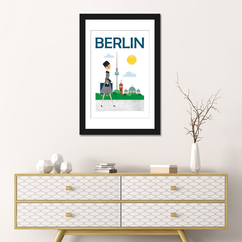 «Berlin», impression sur toile tendue, Papier beaux-arts encadré noir, H 24 po x l 16 po x P 1 po