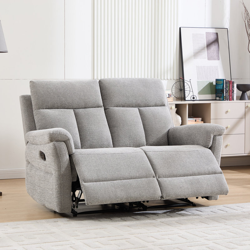 57.5" Wide Modern Chenille Upholstered Manual Reclining Loveseat Sofa, Light Gray