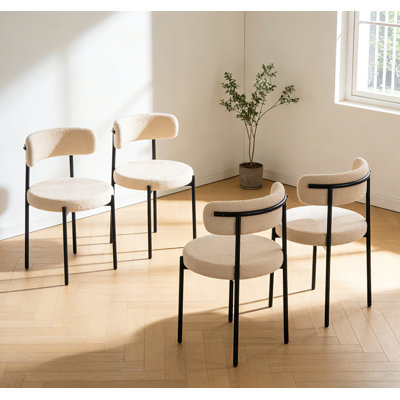 Beige Teddy Fabric Dining Chairs With Metal Legs, Set Of 4