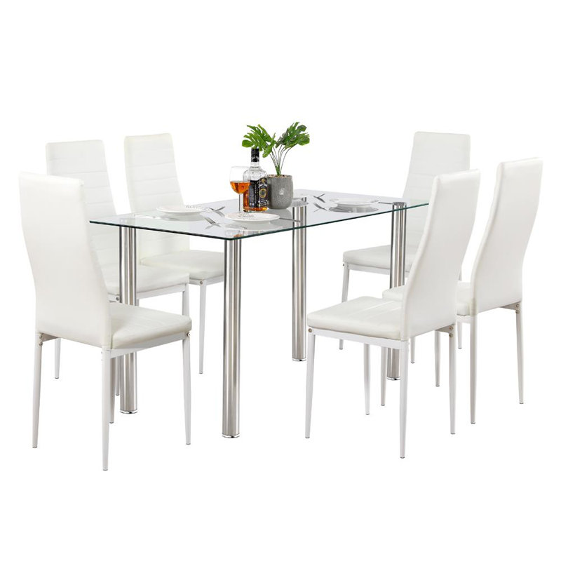 Anlly 6 - Person Glass Top Four Leg Dining Set