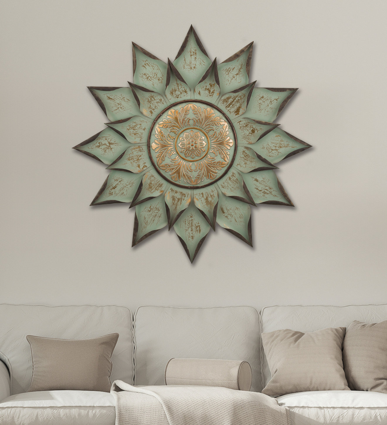 Bungalow Rose 34 Inch Sun Metal Outdoor Wall Decor with Multi Color ...