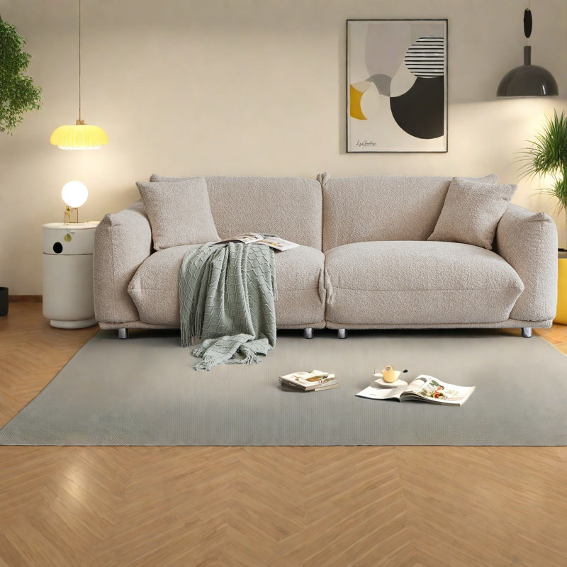 Canapés surdimensionnés en sherpa rembourrés, tissu brun clair, style moderne pour le salon