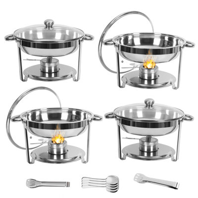 Efthim 5.5L Buffet Dish, Catering Food Warmer, Round Chafing Dish Buffet Set, Stainless Steel Chafing and Buffet Warmers Set with Visible Lid (4Pcs Stoves, 4Pcs Scoops and 2Pcs Tongs)