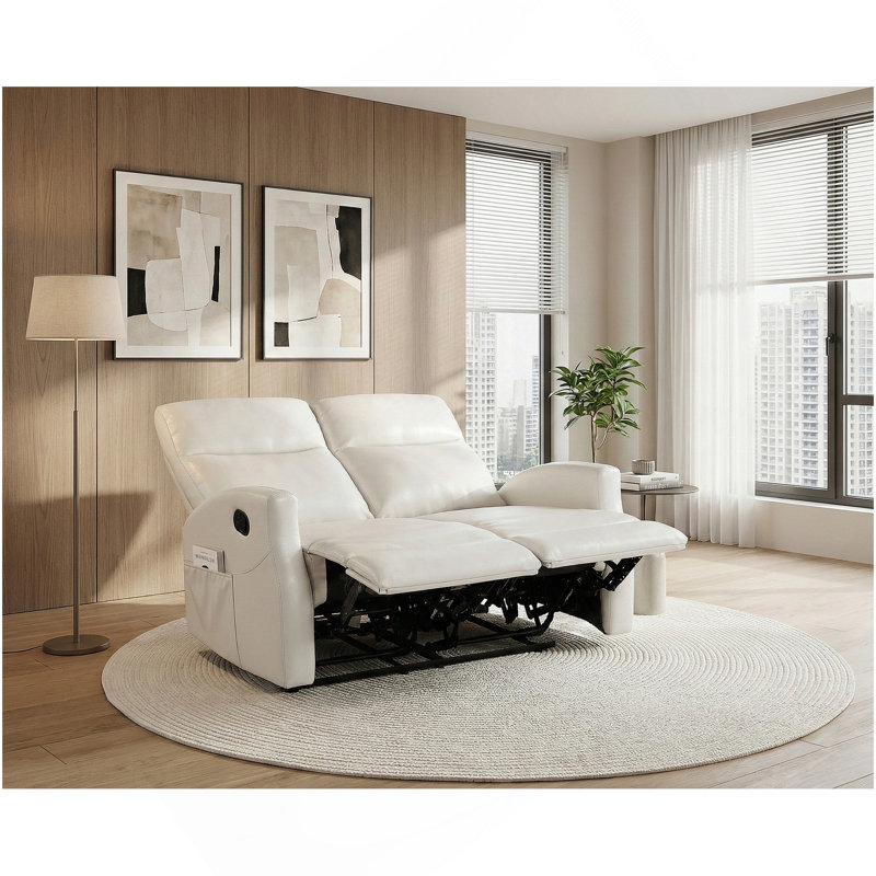 Causeuse inclinable contemporaine beige avec passe-partout en similicuir 1pc