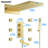 Wall Mounted Waterfall & Rain Shower Head Brushed Gold Shower Faucet Set, Rough-In Thermostatic Valve Included