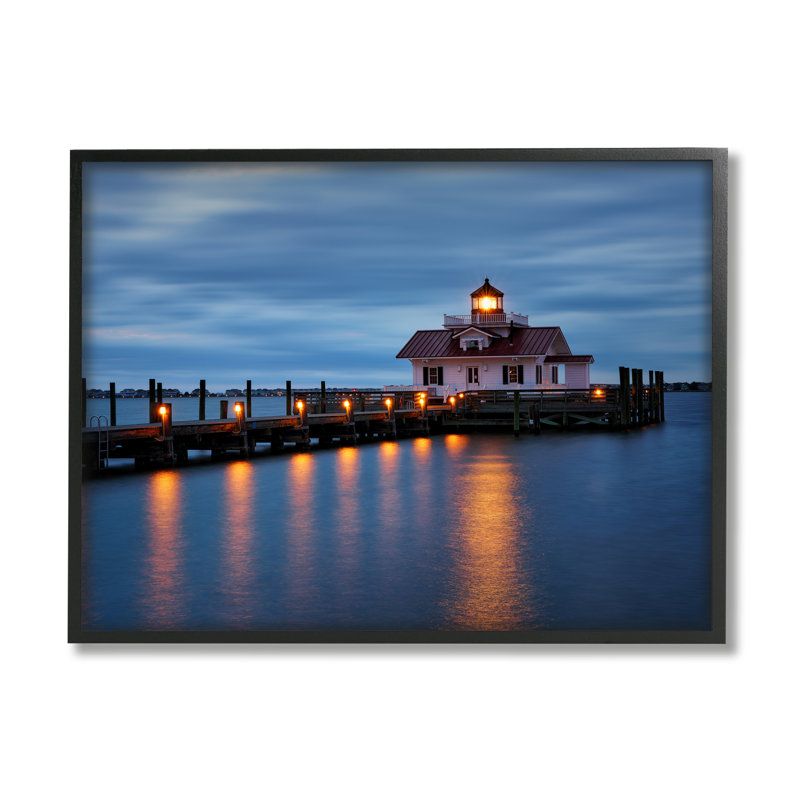 Calm Nighttime Bridge Coastal Lights, art de la giclée encadrée par Rick Berk, Giclée encadrée noir minuit
