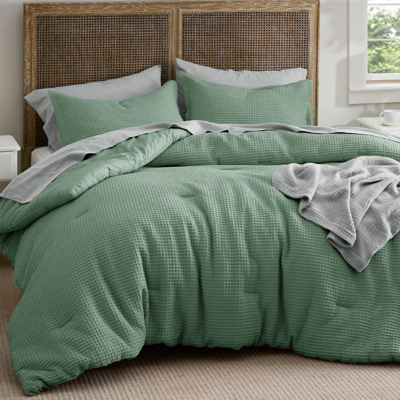 Bedsure Waffle Comforter Set, Gray, King Comforter + 2 King Shams