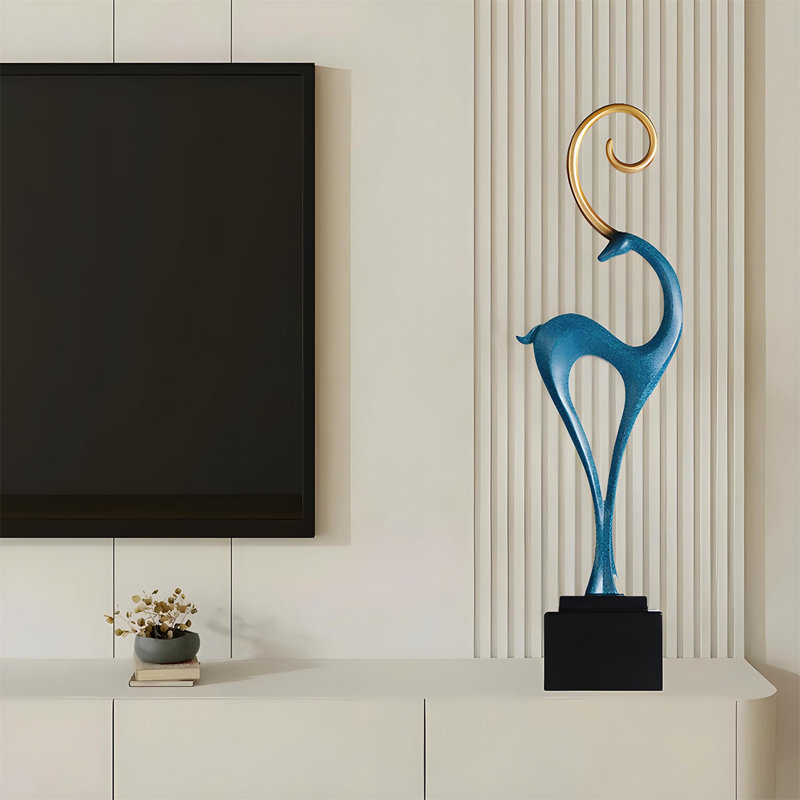 Sculpture de chevreuil abstraite haut de gamme 32,28 ", ornement de plancher de luxe pour entrée, console murale et console de salon