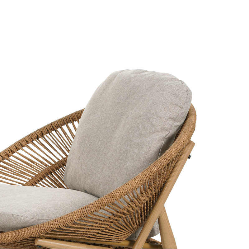 Chaise longue d'extérieur en osier de style Papasan, osier avec coussin, ensemble de 2, Beige, Marron clair