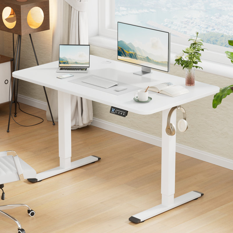 Putnam Height Adjustable Standing Desks, White/Black, 48" H x 47.25" W x 23.62" D